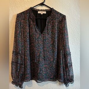 LOFT Tie Neck Peasant Blouse - Paisley